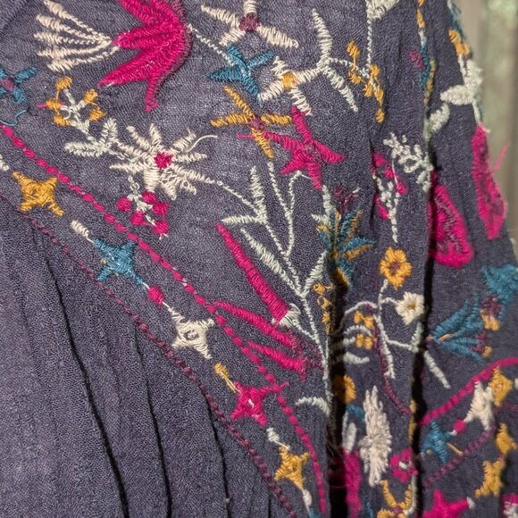 Free People Wild Flowers Blouse (Navy) Embroidered, Size XL - Picture 2 of 4